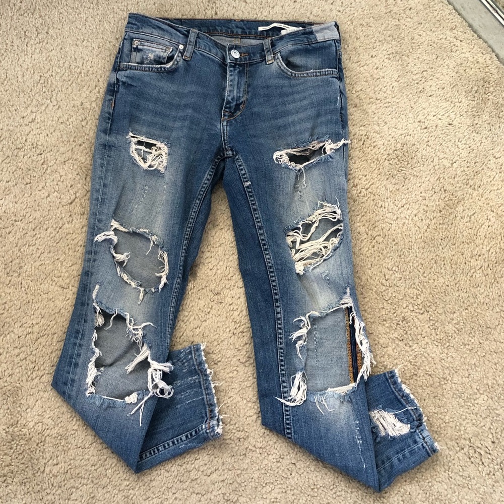 ZARA distressed ripped jeans